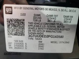 2023 GMC Sierra 1500 SLT с VIN 3GTUUDED2PG143580, выставлен на аукционе Copart как лот 60091815 с пробегом 12 593 миль миль и Списание • Salvage title. История ставок и продаж доступна на DreamBid. Изображение 13.