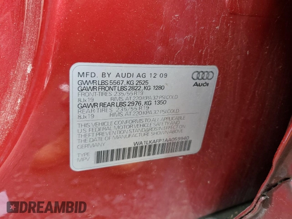 2010 Audi Q5 Premium Plus с VIN WA1LKAFP1AA059940, выставлен на аукционе Copart как лот 57467165 с пробегом 145 532 миль миль и Списание • Salvage title. История ставок и продаж доступна на DreamBid. Изображение 13.