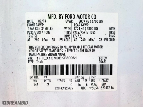 2014 Ford F-150 XL with VIN 1FTEX1CM0EKF80061, listed as a Copart auction lot 50330865 with 180,457 mi miles and Salvage Title. Bid and sale history available at carsss.com. Image 13.