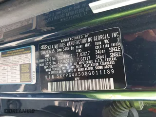 2016 Kia Sorento LX with VIN 5XYPG4A50GG011189, listed as a IAAI auction lot 39441270 with 216,890 mi miles. Bid and sale history available at carsss.com. Image 9.