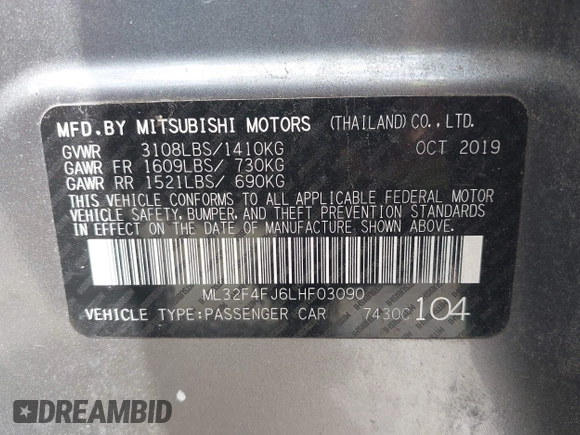 2020 Mitsubishi Mirage SE z VIN ML32F4FJ6LHF03090, wystawiony jako IAAI lot #42120301 z przebiegiem 105 716 mil mil oraz . Historia ofert i sprzedaży dostępna na DreamBid. Obrazek 9.