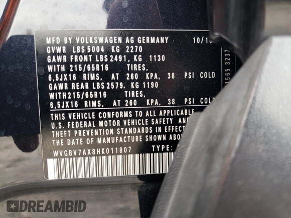 2017 Volkswagen Tiguan S z VIN WVGBV7AX8HK011807, wystawiony jako Copart lot #78723724 z przebiegiem 87 855 mil mil oraz Szkoda całkowita • Salvage title. Historia ofert i sprzedaży dostępna na DreamBid. Obrazek 13.