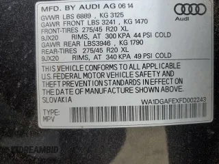 2015 Audi Q7 S line Prestige with VIN WA1DGAFEXFD002243, listed as a Copart auction lot 59639835 with 158,448 mi miles and Clean title. Bid and sale history available at DreamBid. Image 13.