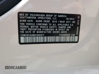 2013 Volkswagen Passat SEL Premium z VIN 1VWCH7A38DC039377, wystawiony jako Copart lot #54396435 z przebiegiem 111 925 mil mil oraz Szkoda całkowita • Salvage title. Historia ofert i sprzedaży dostępna na DreamBid. Obrazek 12.