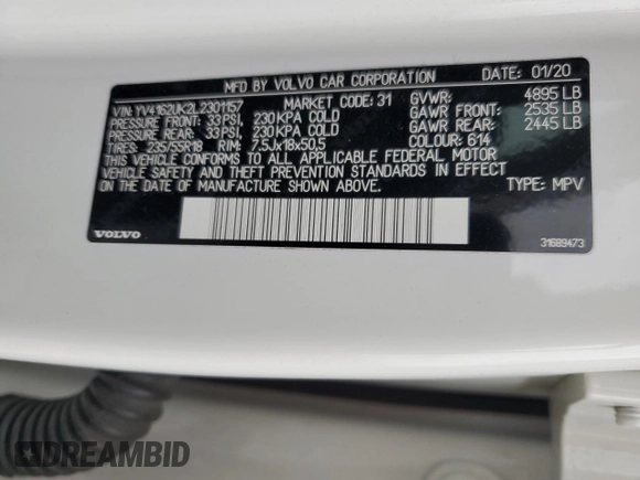 2020 Volvo XC40 Momentum with VIN YV4162UK2L2301157, listed as a Copart auction lot 50737225 with 45,666 mi miles and Salvage Title. Bid and sale history available at DreamBid. Image 14.