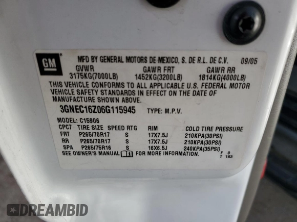 2006 Chevrolet Suburban LT with VIN 3GNEC16Z06G115945, listed as a Copart auction lot 44770155 with 197,979 mi miles and Salvage Title. Bid and sale history available at carsss.com. Image 13.