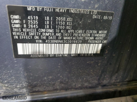 2016 Subaru Legacy 2.5i Limited with VIN 4S3BNBN63G3016639, listed as a Copart auction lot 50459305 with 95,094 mi miles and Salvage Title. Bid and sale history available at carsss.com. Image 15.
