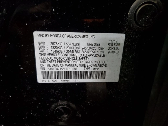 2020 Acura MDX w/Technology Pkg with VIN 5J8YD4H56LL013287, listed as a Copart auction lot 50136395 with Not Provided miles and Salvage Title. Bid and sale history available at carsss.com. Image 13.