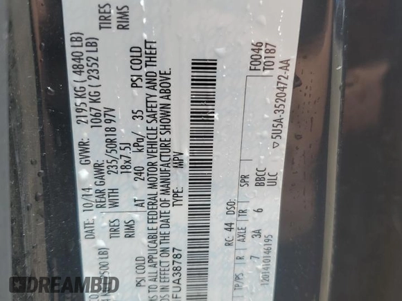 2015 Ford Escape Titanium with VIN 1FMCU9J91FUA38787, listed as a Copart auction lot 59749735 with 132,536 mi miles and Salvage title. Bid and sale history available at DreamBid. Image 13.