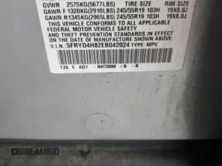2014 Acura MDX Advance with VIN 5FRYD4H82EB042024, listed as a Copart auction lot 59236615 with 136,265 mi miles and Salvage title. Bid and sale history available at DreamBid. Image 13.