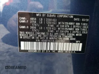 2020 Subaru Outback Premium with VIN 4S4BTACC4L3212152, listed as a Copart auction lot 52962415 with 122,209 mi miles and Salvage title. Bid and sale history available at DreamBid. Image 13.