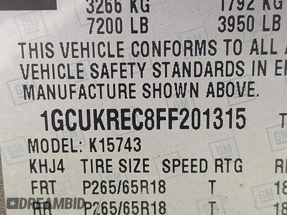 2015 Chevrolet Silverado 1500 LT with VIN 1GCUKREC8FF201315, listed as a IAAI auction lot 42250910 with 137,736 mi miles and . Bid and sale history available at DreamBid. Image 9.