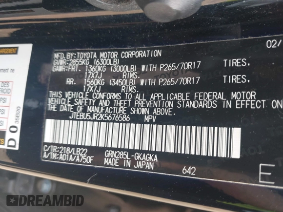 2019 Toyota 4Runner SR5 с VIN JTEBU5JR2K5676586, выставлен на аукционе IAAI как лот 42070642 с пробегом 144 039 миль миль и . История ставок и продаж доступна на DreamBid. Изображение 9.