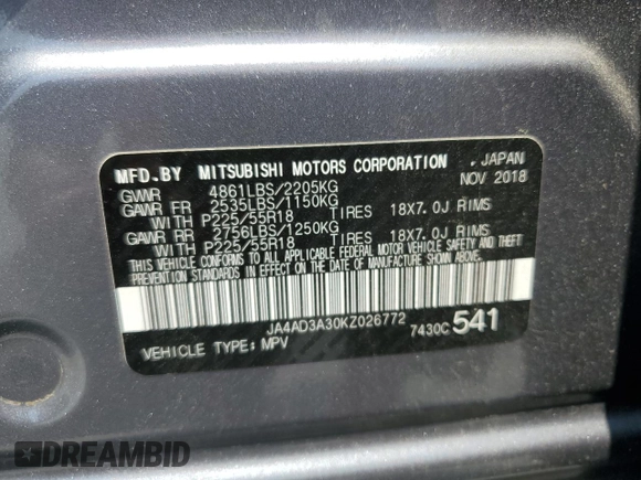 2019 Mitsubishi Outlander SE с VIN JA4AD3A30KZ026772, выставлен на аукционе Copart как лот 62219675 с пробегом 128 507 миль миль и Списание • Salvage title. История ставок и продаж доступна на DreamBid. Изображение 13.