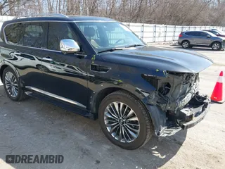 2021 Infiniti QX80 LUXE with VIN JN8AZ2AE0M9273915, listed as a IAAI auction lot 41800571 with 42,653 mi miles. Bid and sale history available at carsss.com. Image 1.