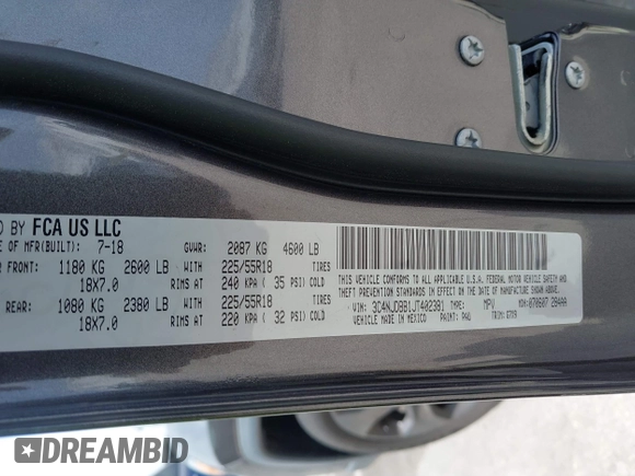 2018 Jeep Compass Latitude with VIN 3C4NJDBB1JT402381, listed as a IAAI auction lot 41844313 with 67,918 mi miles and . Bid and sale history available at DreamBid. Image 9.