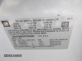 2015 Chevrolet Equinox LT with VIN 2GNALBEKXF6329989, listed as a IAAI auction lot 42054796 with 136,559 mi miles and . Bid and sale history available at carsss.com. Image 9.