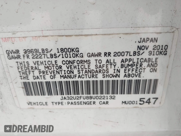 2011 Mitsubishi Lancer ES with VIN JA32U2FU8BU022132, listed as a IAAI auction lot 41694682 with 139,822 mi miles. Bid and sale history available at carsss.com. Image 9.