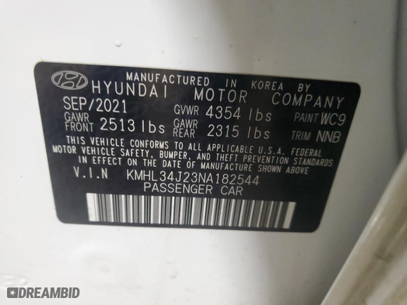 2022 Hyundai Sonata Limited with VIN KMHL34J23NA182544, listed as a Copart auction lot 42767605 with 22,958 mi miles and Salvage Title. Bid and sale history available at carsss.com. Image 14.