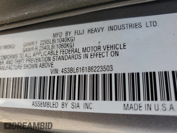2008 Subaru Legacy with VIN 4S3BL616186223503, listed as a Copart auction lot 74547614 with 184,223 mi miles and Salvage title. Bid and sale history available at DreamBid. Image 13.
