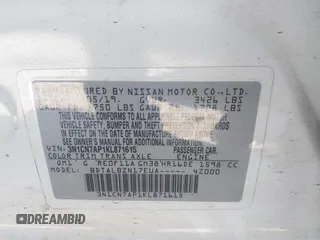 2019 Nissan Versa SV z VIN 3N1CN7AP1KL871615, wystawiony jako IAAI lot #42051338 z przebiegiem 108 364 mil mil oraz . Historia ofert i sprzedaży dostępna na DreamBid. Obrazek 9.