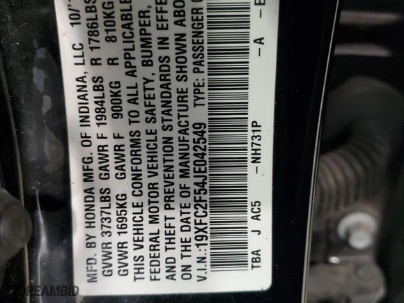 2018 Honda Civic Sedan LX with VIN 19XFC2F54JE042549, listed as a Copart auction lot 88108125 with 80,606 mi miles and Non Repairable. Bid and sale history available at carsss.com. Image 15.