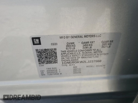 2020 Chevrolet Traverse LT Cloth with VIN 1GNERGKW2LJ237908, listed as a Copart auction lot 70151484 with 90,209 mi miles and Salvage Title. Bid and sale history available at carsss.com. Image 15.