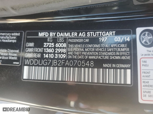 2015 Mercedes-Benz S-Class S 63 AMG with VIN WDDUG7JB2FA070548, listed as a Copart auction lot 81078264 with 33,880 mi miles and Salvage Title. Bid and sale history available at carsss.com. Image 12.