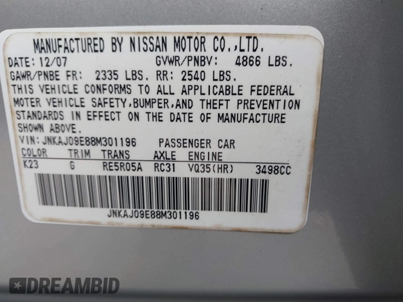 2008 Infiniti EX Journey with VIN JNKAJ09E88M301196, listed as a IAAI auction lot 41360056 with 106,013 mi miles and . Bid and sale history available at DreamBid. Image 9.