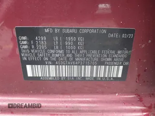 2023 Subaru Impreza Premium с VIN 4S3GTAV64P3715705, выставлен на аукционе IAAI как лот 42126525 с пробегом 14 600 миль миль и . История ставок и продаж доступна на DreamBid. Изображение 9.