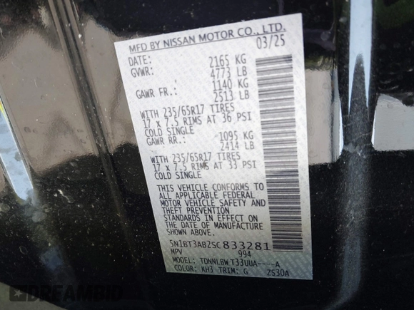 2025 Nissan Rogue S z VIN 5N1BT3AB2SC833281, wystawiony jako IAAI lot #42410948 z przebiegiem 1 389 mil mil oraz . Historia ofert i sprzedaży dostępna na DreamBid. Obrazek 9.