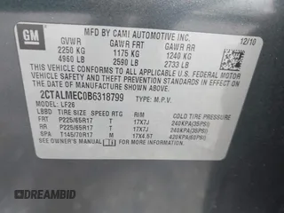 2011 GMC Terrain SLE-1 with VIN 2CTALMEC0B6318799, listed as a IAAI auction lot 42632076 with 124,677 mi miles and . Bid and sale history available at DreamBid. Image 9.