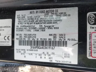 2012 Ford Fusion S with VIN 3FAHP0GA4CR419167, listed as a IAAI auction lot 41420843 with 132,635 mi miles. Bid and sale history available at carsss.com. Image 9.
