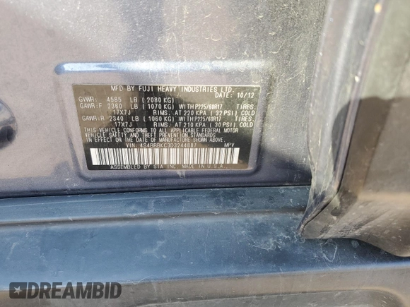 2013 Subaru Outback Limited with VIN 4S4BRBKC3D3244887, listed as a Copart auction lot 75834644 with 165,516 mi miles and Salvage title. Bid and sale history available at DreamBid. Image 13.