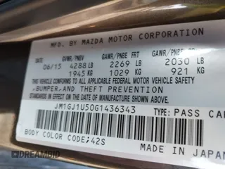 2016 Mazda Mazda6 i Sport with VIN JM1GJ1U50G1436343, listed as a IAAI auction lot 41760556 with 35,547 mi miles. Bid and sale history available at carsss.com. Image 9.