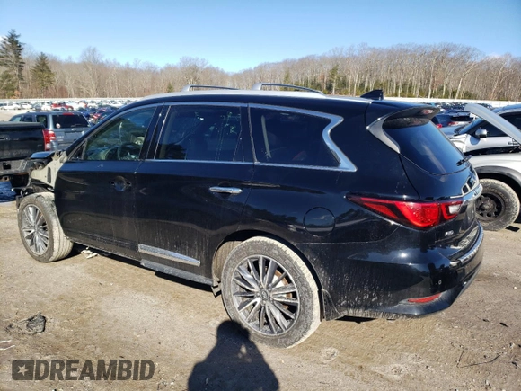 2019 Infiniti QX60 Luxe z VIN 5N1DL0MM1KC561598, wystawiony jako Copart lot #46123045 z przebiegiem 91 619 mil mil oraz Szkody całkowita. Historia ofert i sprzedaży dostępna na DreamBid. Obrazek 2.
