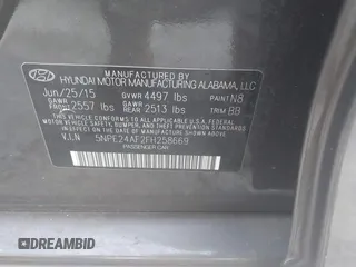 2015 Hyundai Sonata SE z VIN 5NPE24AF2FH258669, wystawiony jako IAAI lot #41901034 z przebiegiem 125 310 mil mil oraz . Historia ofert i sprzedaży dostępna na DreamBid. Obrazek 9.