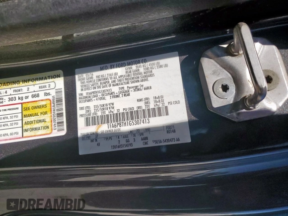 2016 Ford Mustang EcoBoost z VIN 1FA6P8TH1G5307413, wystawiony jako Copart lot #53305285 z przebiegiem Nie podano mil oraz Szkoda całkowita • Salvage title. Historia ofert i sprzedaży dostępna na DreamBid. Obrazek 12.