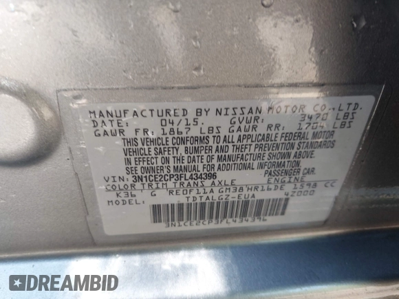 2015 Nissan Note SV with VIN 3N1CE2CP3FL434396, listed as a IAAI auction lot 42159133 with 79,073 mi miles and . Bid and sale history available at DreamBid. Image 9.
