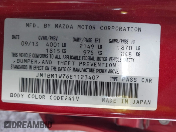 2014 Mazda 3 i Grand Touring with VIN JM1BM1W76E1123407, listed as a IAAI auction lot 41416500 with 95,310 mi miles and . Bid and sale history available at carsss.com. Image 9.