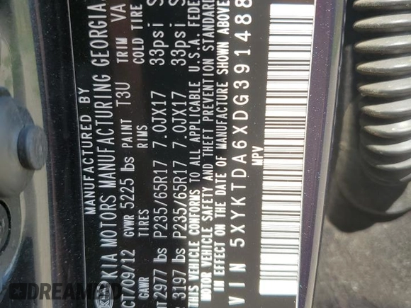 2013 Kia Sorento LX with VIN 5XYKTDA6XDG391488, listed as a Copart auction lot 66174525 with 152,633 mi miles and Clean title. Bid and sale history available at DreamBid. Image 14.