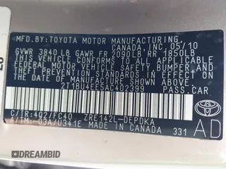 2010 Toyota Corolla with VIN 2T1BU4EE5AC402399, listed as a IAAI auction lot 41530840 with 192,008 mi miles. Bid and sale history available at carsss.com. Image 9.