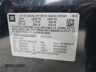 2016 GMC Terrain SLE with VIN 2GKFLTEK8G6349507, listed as a IAAI auction lot 42136580 with 123,174 mi miles and . Bid and sale history available at DreamBid. Image 9.