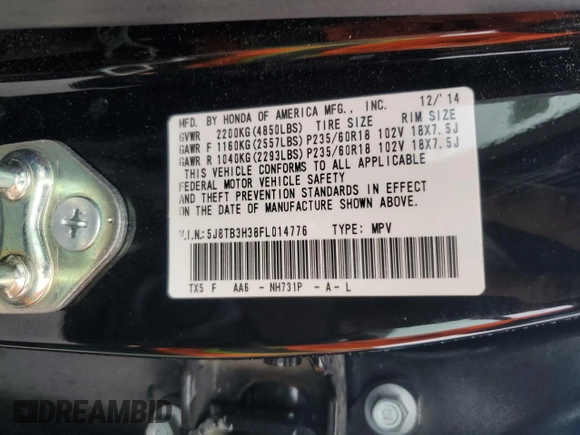 2015 Acura RDX with VIN 5J8TB3H38FL014776, listed as a Copart auction lot 79247384 with 79,960 mi miles and Clean title. Bid and sale history available at DreamBid. Image 14.