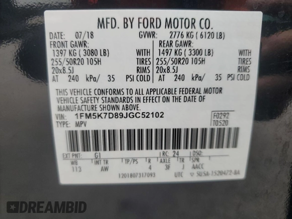 2018 Ford Explorer XLT z VIN 1FM5K7D89JGC52102, wystawiony jako Copart lot #62730855 z przebiegiem 49 949 mil mil oraz Czysty tytuł • Clean title. Historia ofert i sprzedaży dostępna na DreamBid. Obrazek 13.