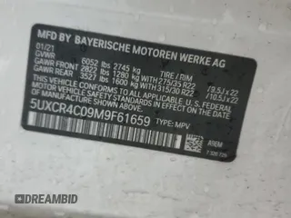 2021 BMW X5 sDrive40i with VIN 5UXCR4C09M9F61659, listed as a Copart auction lot 58670335 with Not provided miles and Salvage title. Bid and sale history available at DreamBid. Image 14.