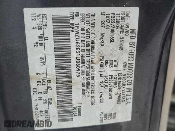 2001 Ford Explorer XLS z VIN 1FMZU62E21UB60975, wystawiony jako Copart lot #41687195 z przebiegiem 181 330 mil mil oraz Szkoda całkowita • Salvage title. Historia ofert i sprzedaży dostępna na DreamBid. Obrazek 13.
