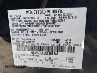 2019 Ford EcoSport SE with VIN MAJ6S3GL3KC301861, listed as a IAAI auction lot 40556438 with 55,668 mi miles and . Bid and sale history available at DreamBid. Image 9.
