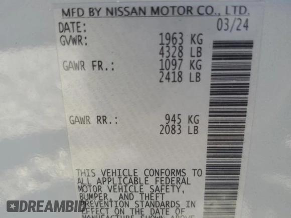 2024 Nissan Altima 2.5 SR with VIN 1N4BL4CV3RN400350, listed as a Copart auction lot 89174265 with 0 mi miles and Salvage Title. Bid and sale history available at carsss.com. Image 14.