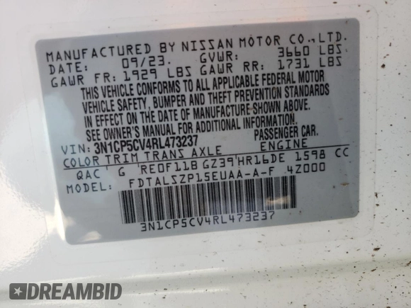 2024 Nissan Kicks SV with VIN 3N1CP5CV4RL473237, listed as a Copart auction lot 49705405 with 19,768 mi miles and Salvage Title. Bid and sale history available at DreamBid. Image 13.